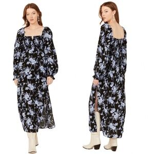 Free people floral Jaymes midi dress in blue and black size medium